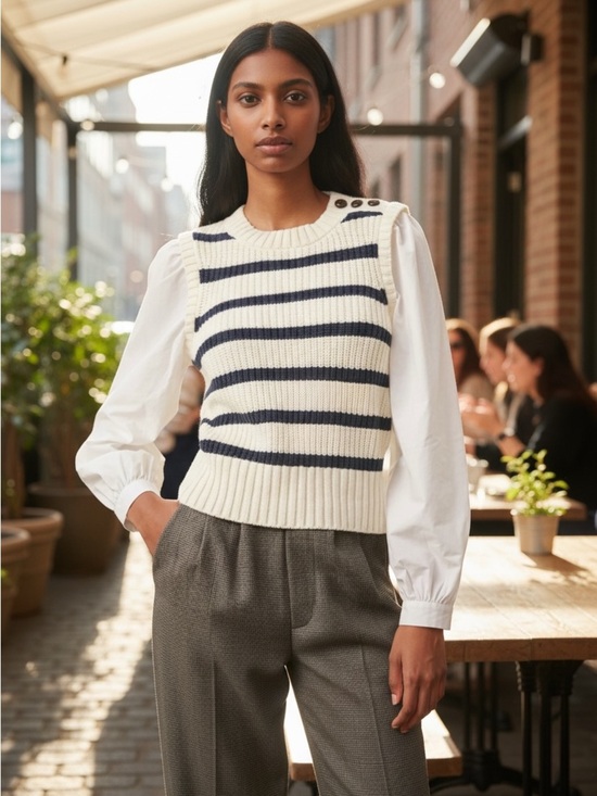 Rails Sweaters - Rails Navy and Cream Striped Sweater Vest